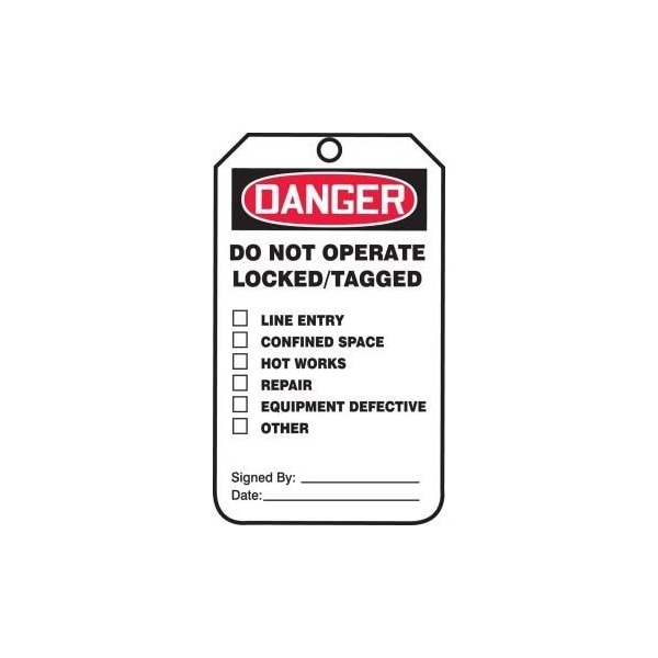 Accuform Safety Tags, DANGER DO NOT OPERATE LOCKED/TAGGED, 5.75in x 3.25in, RP-Plastic, 25PK MDT237PTP - main